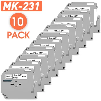 10 броя ленти MK-231, Съвместима с лента Brother MK 231 MK131 MK-631 12 мм за принтер Brother P-touch PT-70 PT-80 Labeller