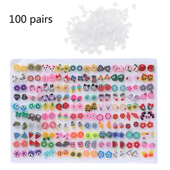 100 чифта обици-гвоздиков различни стилове, партида за деца