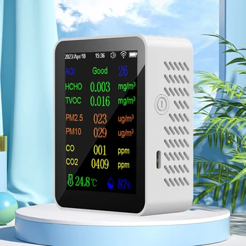 12 В 1 Монитор на Качеството на Въздуха Детектор на CO2 с Дисплея Време и Дата WIFI ФПЧ2.5 PM10 CO CO2 TVOC HCHO AQI Тестер за Домашния Офис