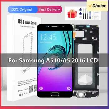 1бр Amoled A5 2016 Дисплей За Samsung Galaxy A510 LCD Дисплей С Сензорен Екран Дигитайзер В Събирането на Смяна на Лентата A510F С Рамка