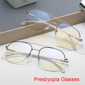 2022 Нови Очила За Четене с Двоен Мост Пилот Мъжки Нови Класически Метални Очила За Старческо Със Защита От Синя Светлина, Увеличаване на Ясен Преглед + 1