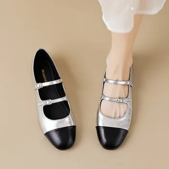 2023 г. нови есенни дамски обувки на равна подметка в корейски стил, модерен дизайн с цветни блокчета, дрехи за партита и работа, дамски ежедневни обувки Mary Jane