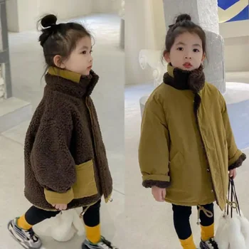 2023 Зимни палта за по-малките момчета и момичета, Кашмир дебели топли палта, детско модно палто от двете страни, детски дрехи