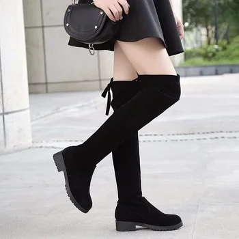 2023 Черни ботуши до бедрата, дамски зимни ботуши, Дамски ботфорты, стрейчевая Секси модни обувки