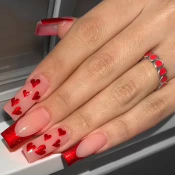 24шт френска любов дълъг маркуч облекло нокти червен край дълъг външен ноктите помощ за нокти