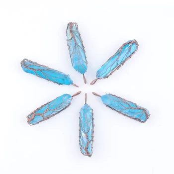 6 бр./лот Окачване-стълбове от естествен син кристал, ръчно изработени, обернутое старата медна тел Дървото на Живота, за колиета, бижута TN3749