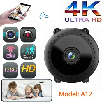 A12 Wifi Мини-камера 1080p, 4K HD Безжично устройство за умна къща, Скрита камера за нощно виждане, Дистанционно монитор за откриване на движение
