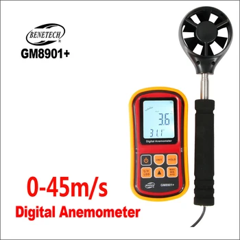 BENETECH Уред за измерване на скоростта Анемометр LCD Цифров Анемометр Измерване на скоростта на вятъра да Сензор за вятър GM8901 + 30 м/с Анемометри