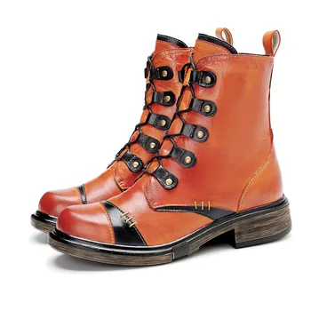 Johnature 2023, Зимни Нови Къси Ботуши, Реколта Однотонная дамски обувки ръчна изработка от естествена кожа