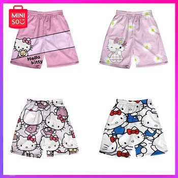Miniso Sanrio 2024, Нови баскетболни шорти за двойки с принтом Hello Kitty за вашата лятна почивка на плажа, подарък-изненада за Коледа и рожден Ден