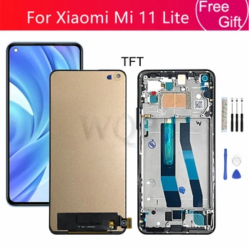 TFT За Xiaomi MI 11 Lite LCD Сензорен дисплей и Цифров Преобразувател В Събирането За mi11 Lite 4g 5g Ne С Подмяна на Екрана в Рамката на 6,55