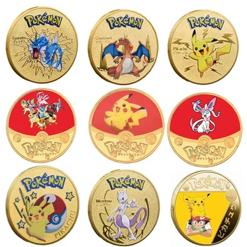 Аниме Pokemon Позлатен Златна Монета Детска Възпоменателна Монета Пикачу Мьютуо Чаризард Златна Монета Детска Колекция детски подарък