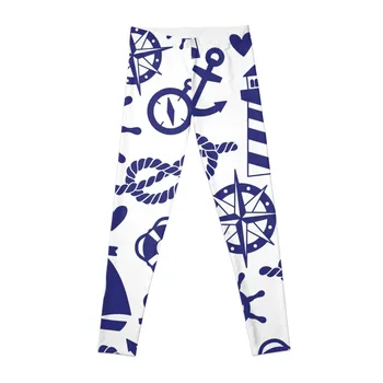 Гамаши, със сини и бели морски модел, спортни къси панталони, зреещи за момичета, спортни стаи женски гамаши