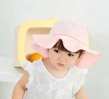 Градинска детска шапка-кофа за малки момичета, Рибарски шапки от слънцето, памучен детска шапка, детска плажна шапка принцеса, шапки с лък за момичета