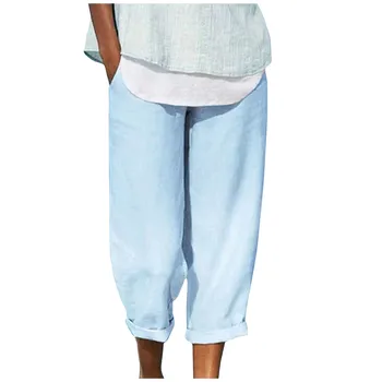 Дамски панталони, обикновена ежедневни леки панталони свободно, намаляване, Летни ежедневни панталони С джобове, Удобни панталони за улицата