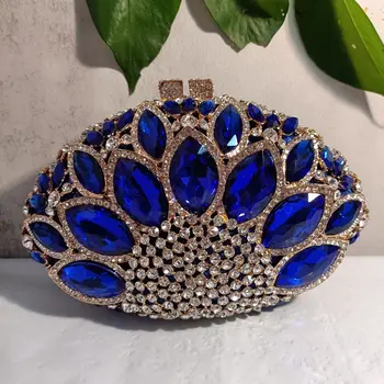 Дамски сапфирово-синя чанта-клатч с камъни, вечерни чанти, Сватбени Кристали, дамски чанти за младоженци, чанта за парти, Minaudiere, чанта кралския син цвят