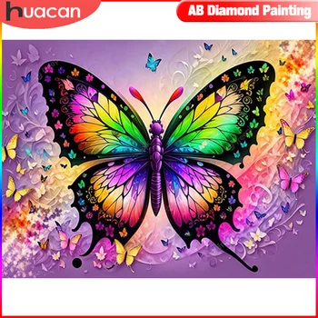 Диамантена рисувани HUACAN с участието на животните, напълно квадратна кръгла мозайка с дрелью, цветни картини с пеперуди за интериора