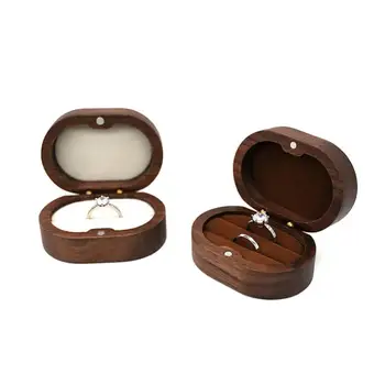 Дървена ковчег за пръстени Кутия за съхранение на бижута-Годежни пръстени за сватбената церемония Пръстени за предложения за Сватбен подарък Организация за съхранение на работния плот