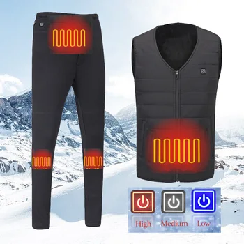 Зимна жилетка с USB-топъл, панталони, Мъжко яке с топлинна батерия, панталони, жилетка с електрически нагревател, Мъжки костюм, за разходки, лов, джогинг.