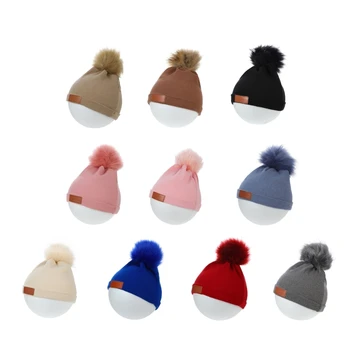 Зимна топла шапка с големи pom-помераните, детска шапчица, еластична шапка за момче и момиче, шапчица за новородено, дишаща детска шапчица