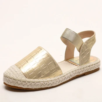 Златни/сребърни сандали с переплетенным пръсти, дамски сандали от 2021 г. на конопляной подметка с еластична лента, летни дамски обувки в рибарски стил, големи размери 36-42