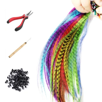 Изкуствена коса, цветни кичури за удължаване на косата, отгоре отгоре косата Rainbow, изкуствено перо за оцветяване на синтетични косми