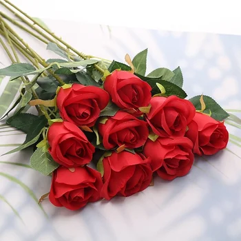 Изкуствени цветя, рози червени копринени рози с стрък цветя, букет, сватбена украса на дома за свети Валентин булчински душ 