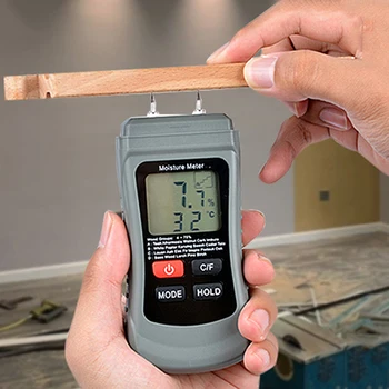 Измерване на влажност на дървесина с Цифров Дисплей Безконтактен Тип, точност ръководят Тестер За Проверка на Влажност на Дървесина Инструмент (Без батерия)