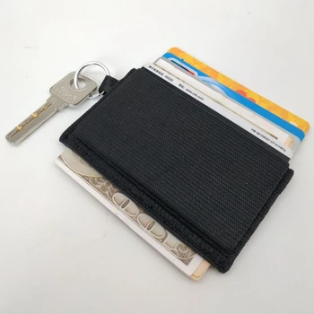 Изчистен Тънък еластичен държач за кредитни карти, ултра-тънък портфейл за кредитни карти, джоб отпред, мъжки държач за визитки с ринг за ключове
