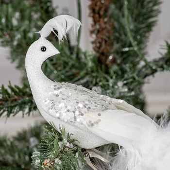 Имитация на пауни с дълга опашка, Коледна украса, фигурки на птици, реалистични естествени пера, подвесная елха на едро