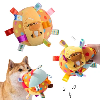 Интерактивна играчка топка за кучетата за агресивни къщата на обучение разопаковане хапка устойчиви дръжка плюшени играчки куче със звънци продукти за домашни любимци 