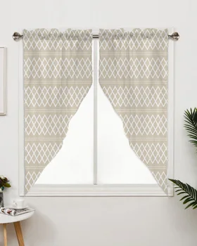 Кафява прозорец завеса с геометрична шарка, декорация за хол, спалня, щори и за декорация на кухня, триъгълен завеса