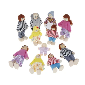 Комплект дървени играчки 6шт., Честит куклена Къща, семейни кукли, Фигурки облечени герои, Деца, играещи си на кукли, Подарък за деца, притворяющаяся играчка