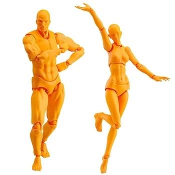 Комплект от 2 части Body Kun Кукла Artists Manikin Blockhead Свързан Манекен За Рисуване на Фигури За Модели Figure Мъжки + Женски Комплект (Оранжев)