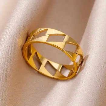 Кухи Таблетка пръстени за жени 2023 Новост златен цвят Пръстен от неръждаема стомана Пара Сватбени бижута, Безплатна доставка на Стока anillos