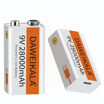 Литиево-йонна Акумулаторна Батерия 9V 28000mAh Micro Portable USB Batteries за Мултицет, Играчка Микрофон, Дистанционно Управление KTV + USB кабел