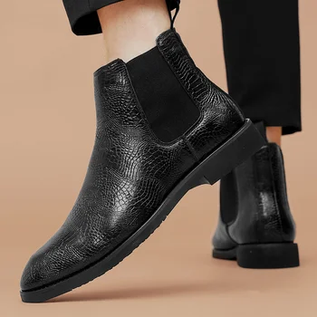 Модерен мъжки бизнес обувки в британския стил, ежедневни социални обувки, черни водоустойчив качествени гумени Нескользящие кожени мотоботы