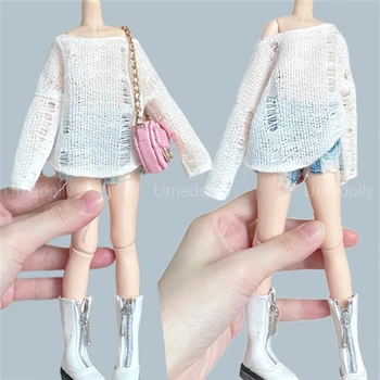 Модерен халат от кухи трико за кукли 1/6 BJD / дънкови шорти Облекло за кукли Blyth Аксесоари за играчки