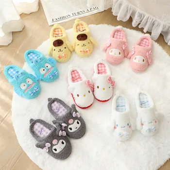 Мультяшные домашни памучни чехли Sanrio My Melody Здравейте Кити в японски стил за момичета, нескользящие плюшени чехли за двойки