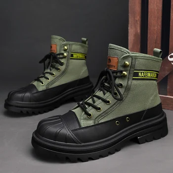 Мъжки обувки, парусиновая обувки, новост зимата, ежедневни обувки, луксозна платформа за щиколотку, безопасни мотоциклетни тактически каубойски военни обувки