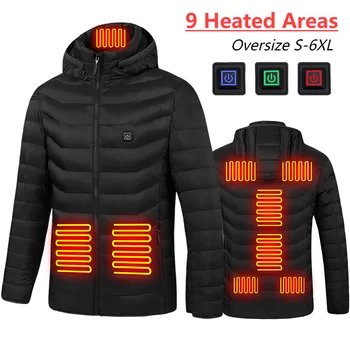 Мъжко яке с топъл 9 зони, USB Зимни улични якета с електрически нагревател, топло спортно топло палто, дрехи от памук, с топъл.