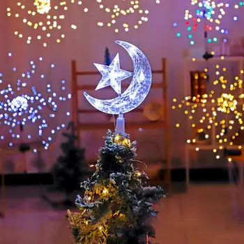 Настолни Коледни светлини, Светлини на Върха на Коледната Елха Празнична Луната Звезда Горните Светлините на Коледната Елха Създават Атмосфера на Мига