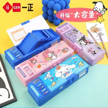 Нова кутия за канцеларски материали Sanrio Kuromi Здравей Kt Многофункционална кутия за канцеларски материали с автоматичен механизъм Разкриваща подарък за детска пенала