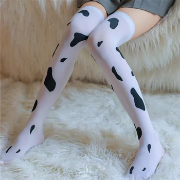 Новите дамски чорапи за cosplay, чорапи до бедрото, с принтом под формата на коровьих петна, сладки млечни чорапогащник Медии De Mujer