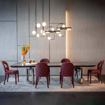Ново основа от неръждаема стомана, съвременните италиански луксозни мебели за трапезария, маса набор, Мрамор, маса за хранене и столове