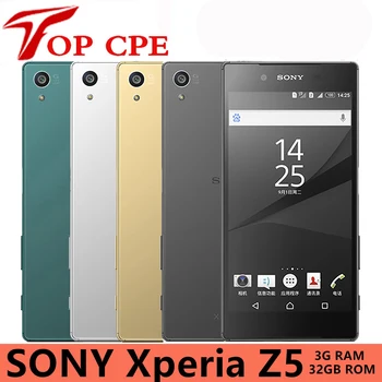 Оригинален Sony Xperia Z5 E6683 E6653 LTE 4G Мобилен Телефон Восьмиядерный 3G RAM 32G Dual SIM 23.0 MP ROM Android 5.2 