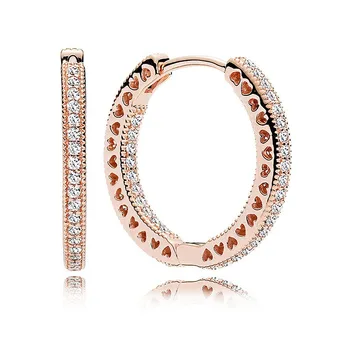 Оригинални обеци-пръстен от розово злато във формата на сърца с кристали за жени, сватбен подарък от сребро 925 Проба, мода декорация