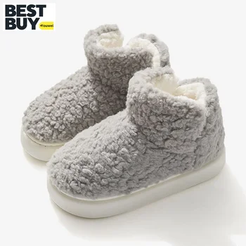 Памучни обувки Youwei Влюбените, зимни топли пухкави класически памучни обувки с висок берцем за дома и на улицата, памучни чехли