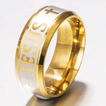 Пръстен от титанов са станали голям размер 8 мм 316, висококачествено годежен пръстен с библейски принтом под формата на кръст на Исус за мъже и жени