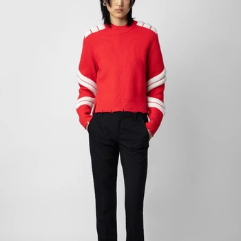 Пуловер от 100% кашмир, пуловер с намаляване на дъното и кръгло деколте, новият есенно-зимния жена топ